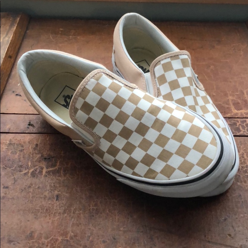 Vans classic slip on, tan checkered